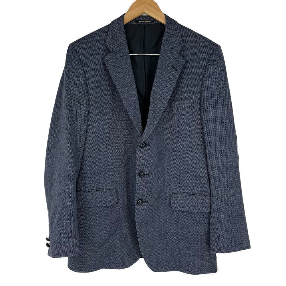 Vintage 90's Burberry Blazer Herringbone‎ Navy Blue Men's 42 Long